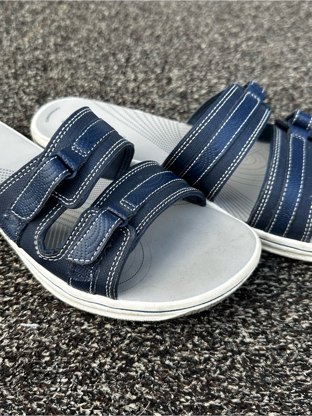 Cloudsteppers by Clarks Navy Double-Strap Slide Sandals with White Sole